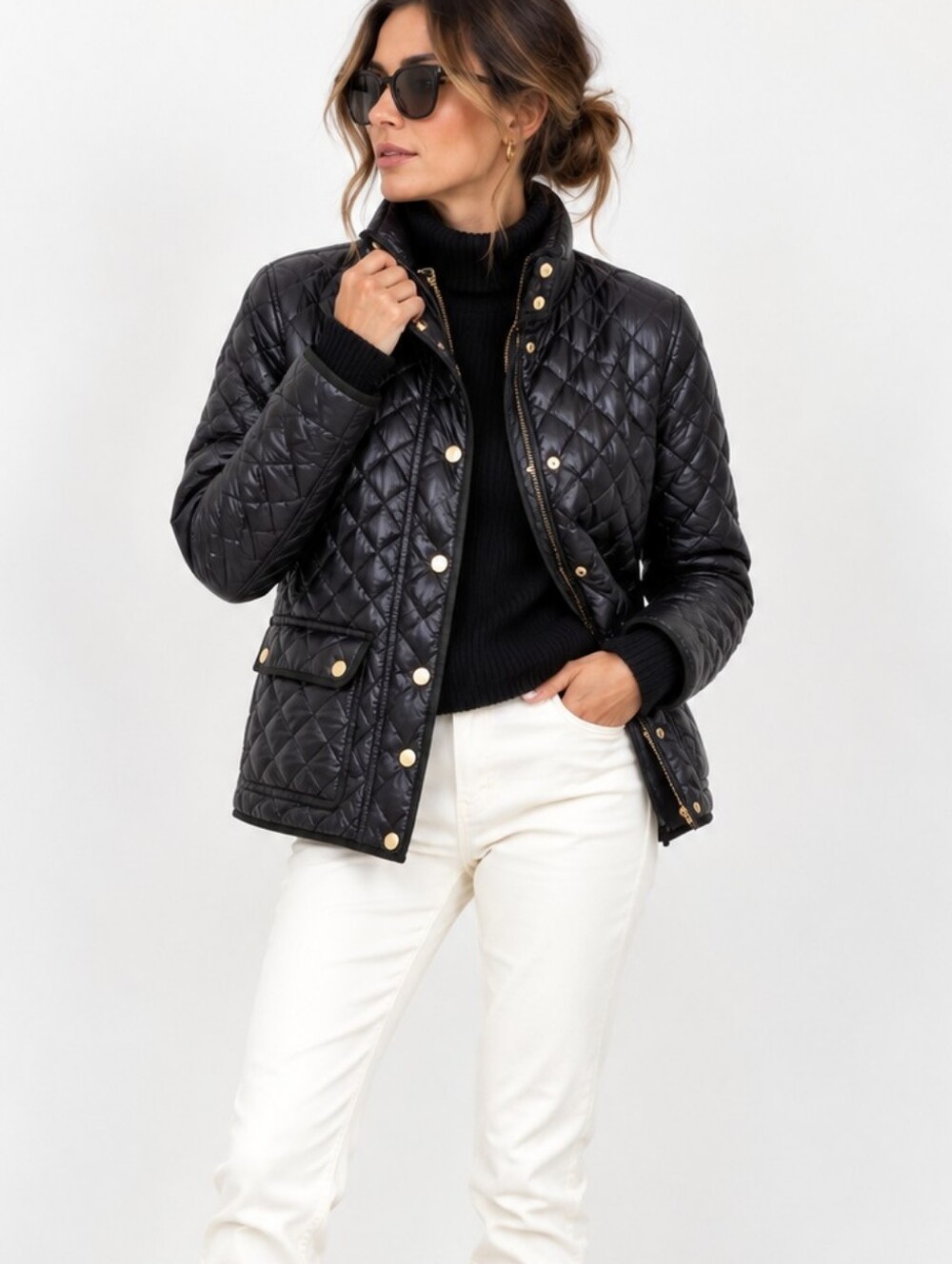 J. Crew Coat Down Field Jacket Quilted Navy Blue Brass Hardware